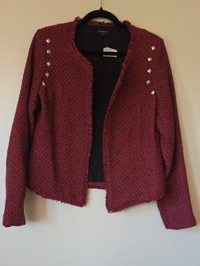 Monteau Red Tweed Collarless Jacket
